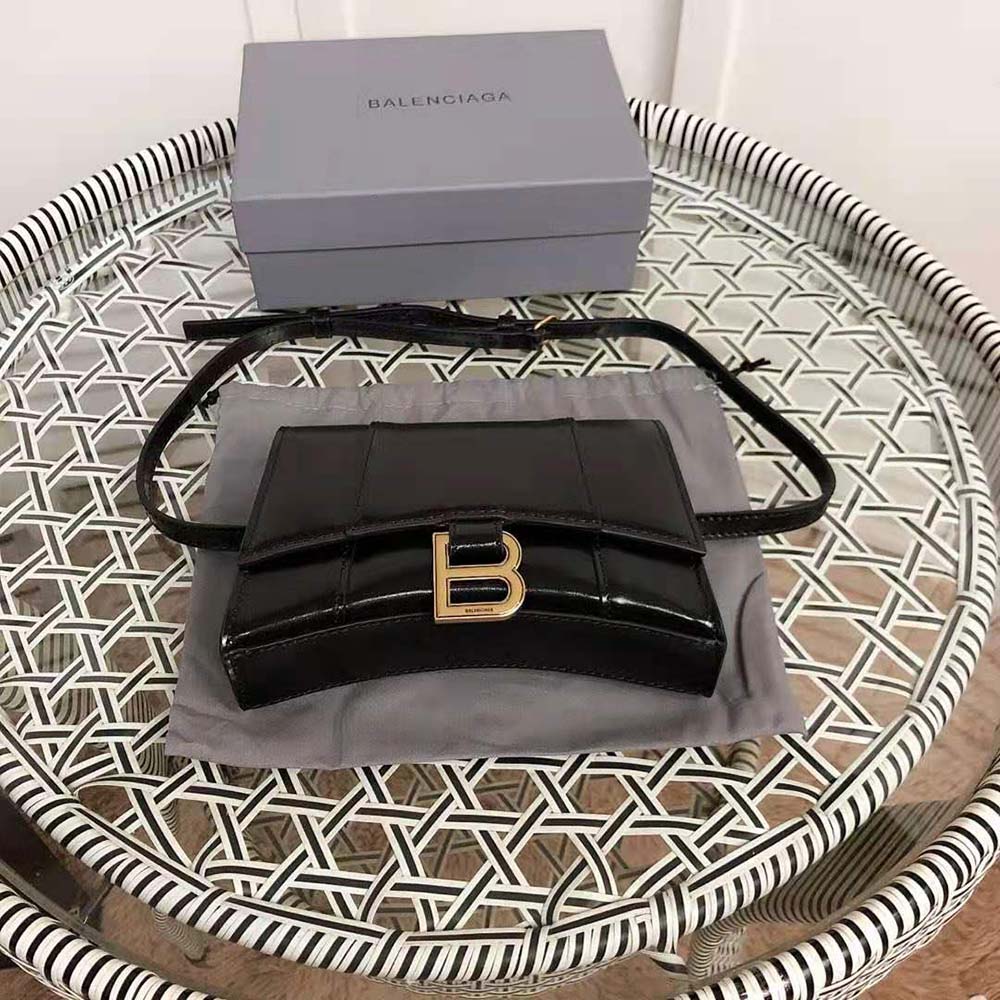 Close-up of silver hardware and belt strap on Balenciaga Women Hourglass Small Beltbag