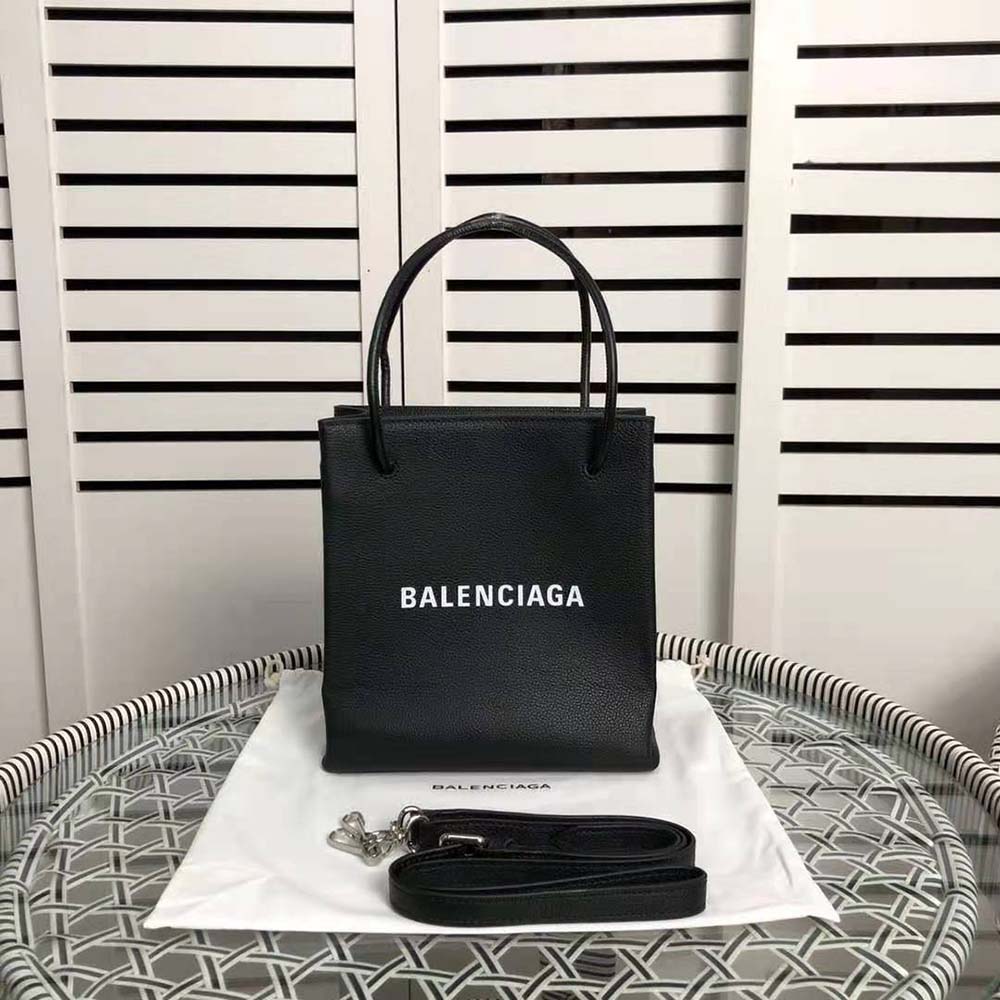 Close-up of silver hardware and squared calfskin texture on Balenciaga tote