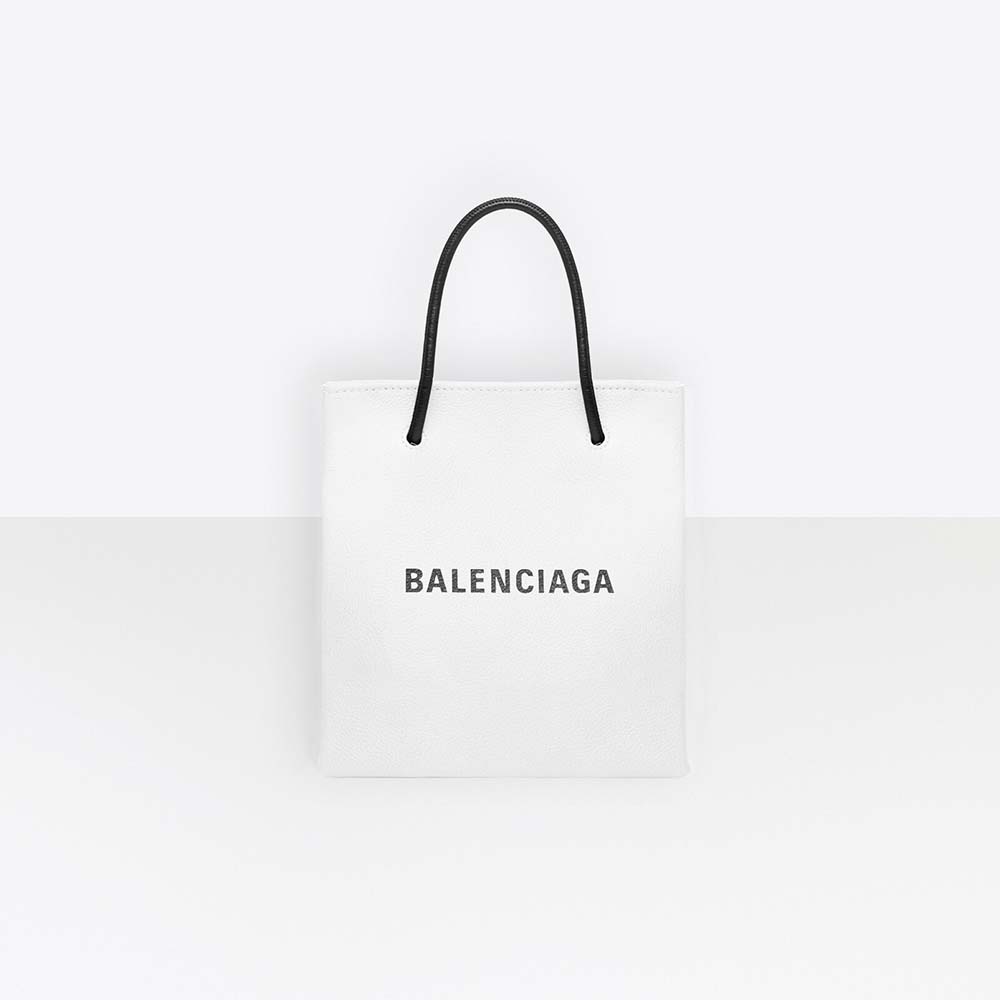 Front view of Balenciaga Women Shopping XXS North South Tote Bag in white