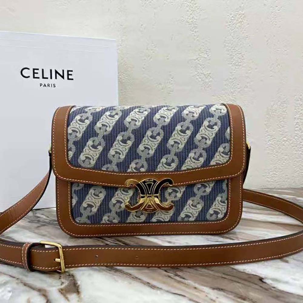 Close-up of gold Triomphe chain hardware on Celine Medium Bag