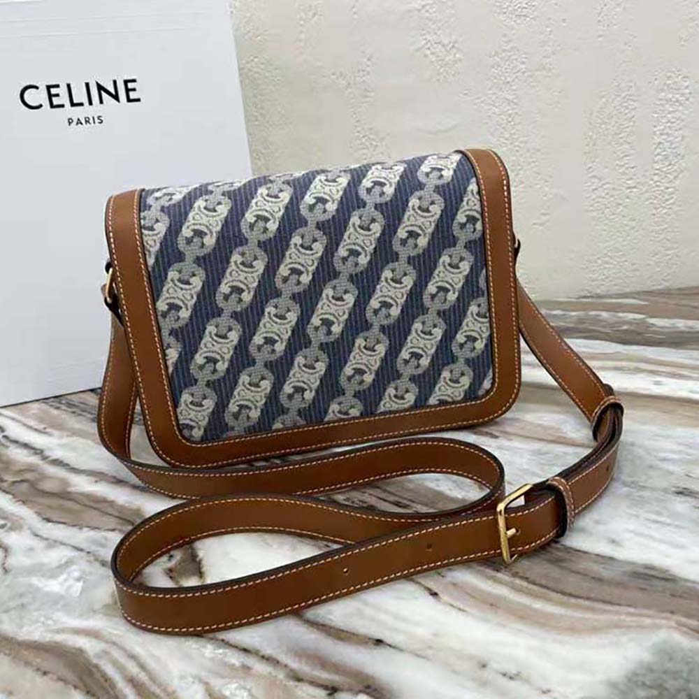 Celine Women Medium Triomphe Bag in Chaine Triomphe Jacquard and Natural Calfskin - image 4