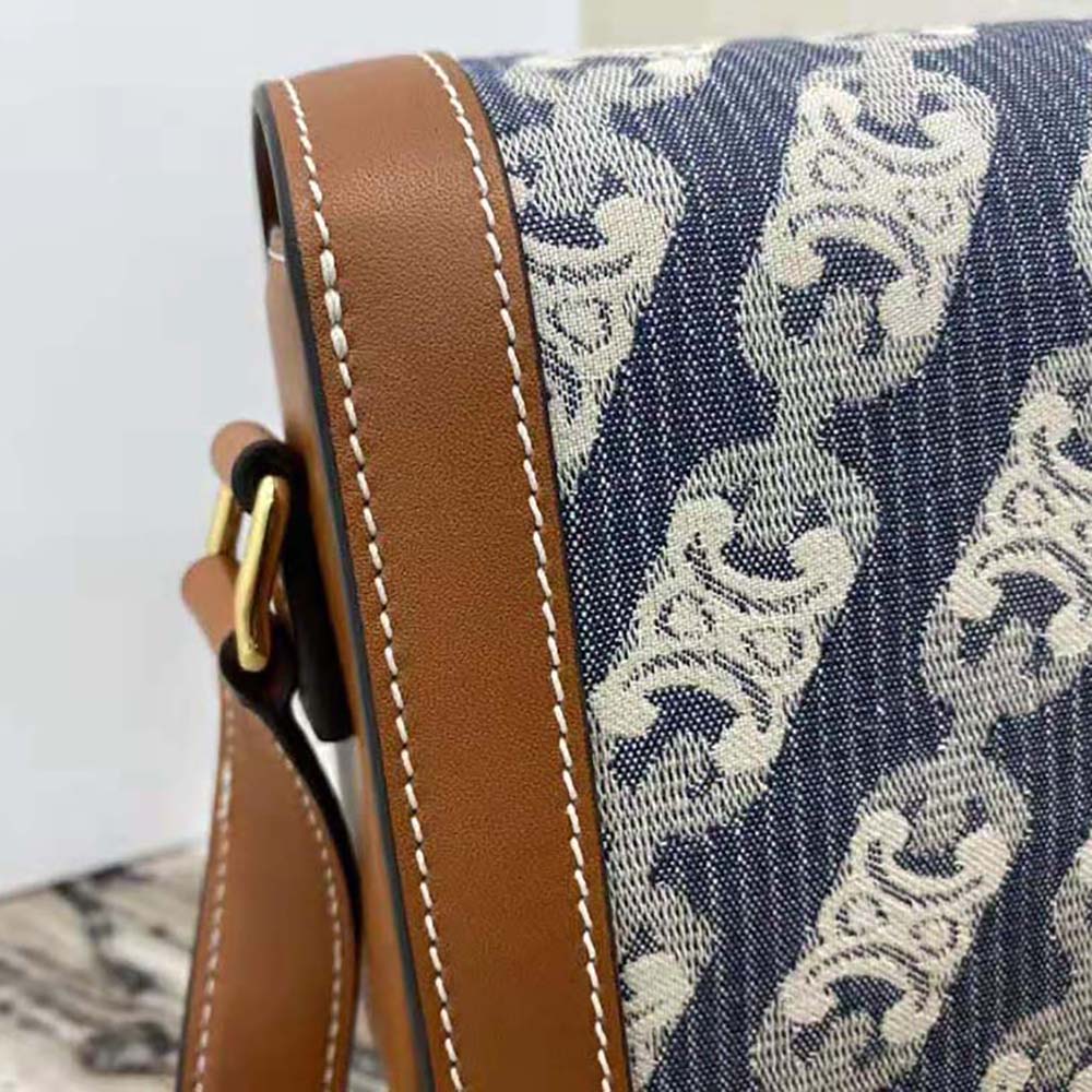 Celine Women Medium Triomphe Bag in Chaine Triomphe Jacquard and Natural Calfskin - image 8