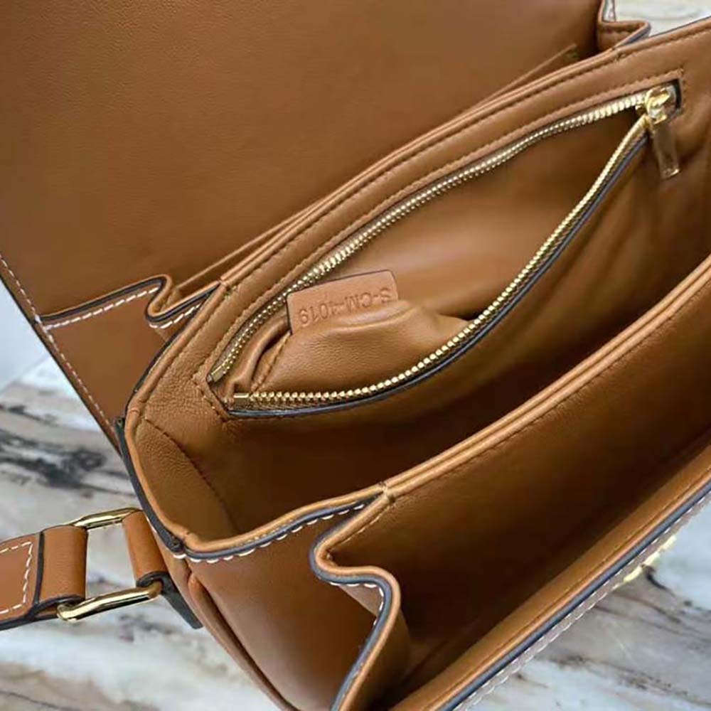 Celine Women Medium Triomphe Bag in Chaine Triomphe Jacquard and Natural Calfskin - image 9