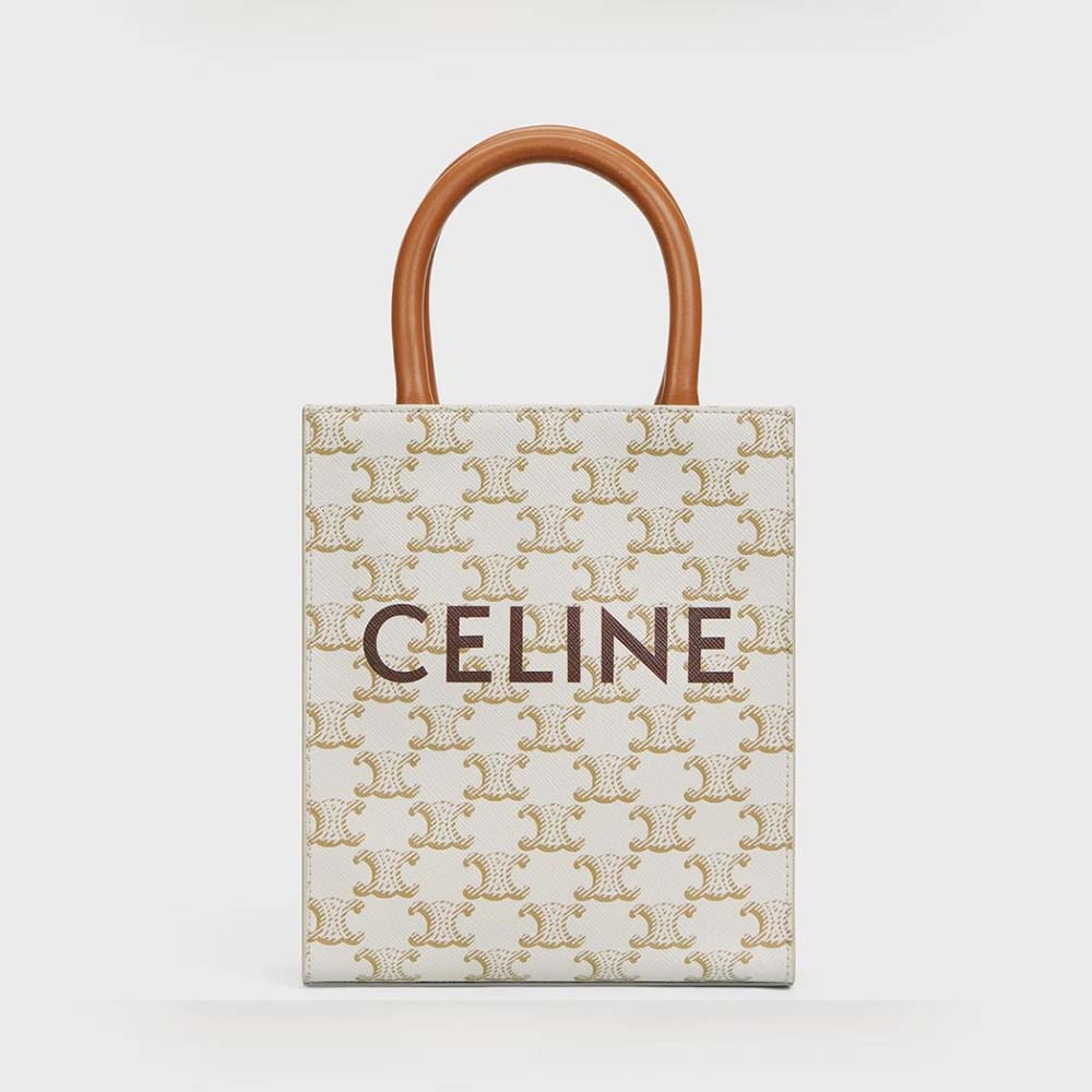 Front view of Celine Women Mini Vertical Cabas in white canvas