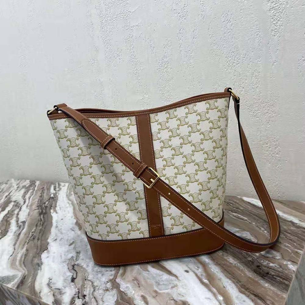 Close-up of gold hardware and calfskin trim on Celine Women Small Bucket