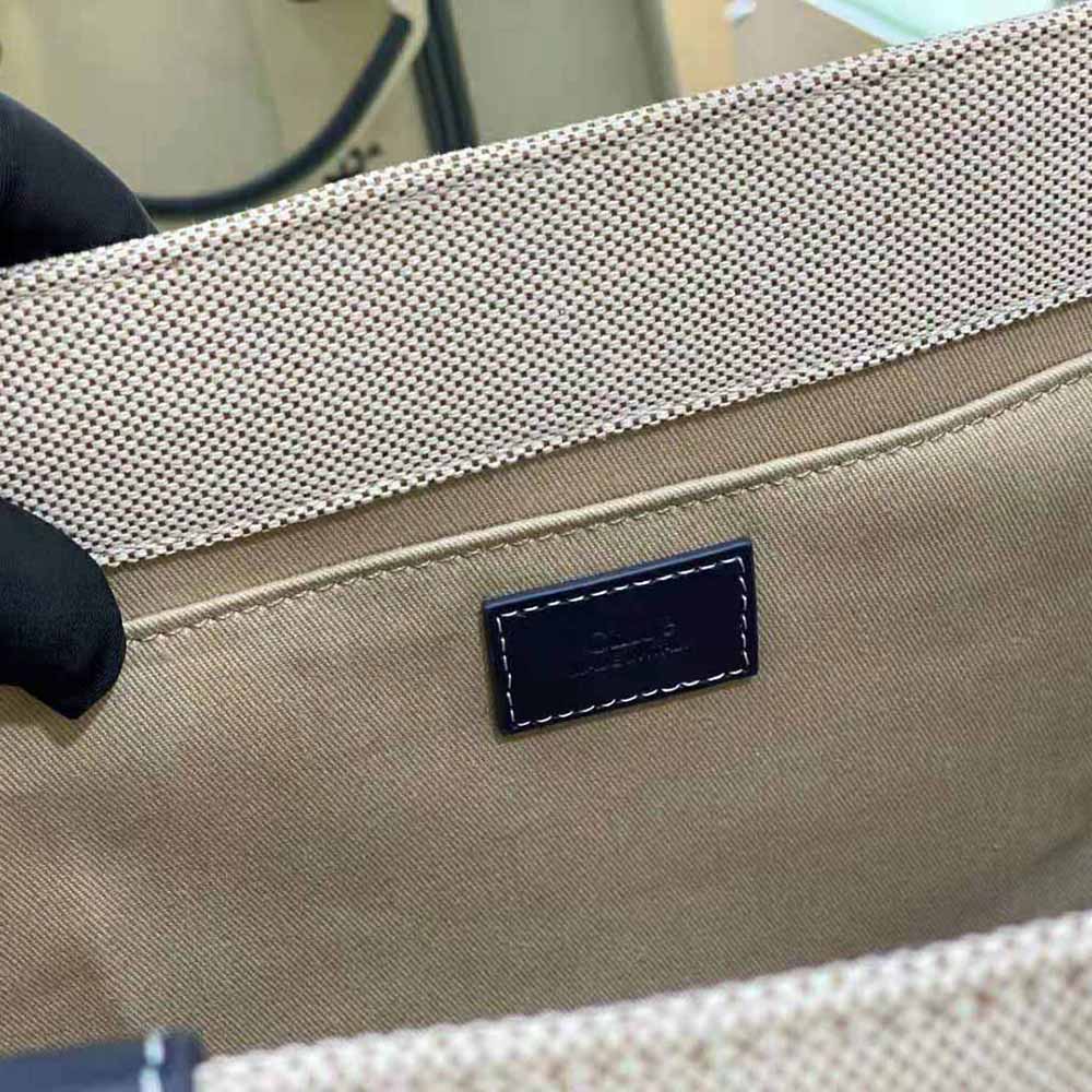 Chloe Women Large Woody Tote Bag in Cotton Canvas and Shiny Calfskin with Woody Ribbo - image 8