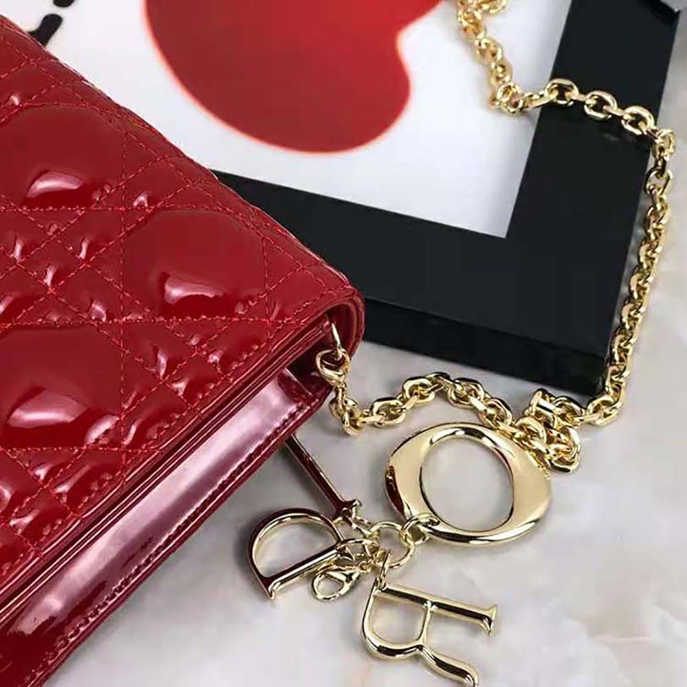 Dior Lady Dior Pouch Patent Cannage Calfskin-Red - image 9