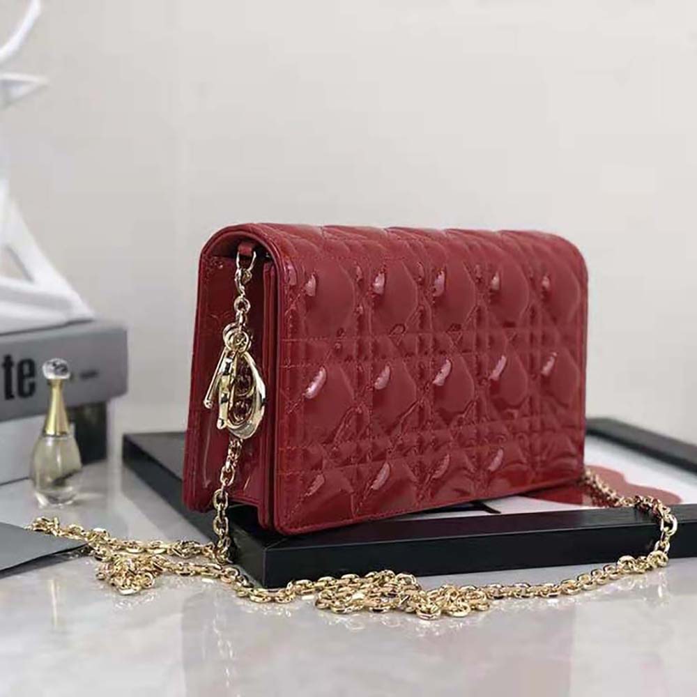 Dior Lady Dior Pouch Patent Cannage Calfskin-Red - image 4