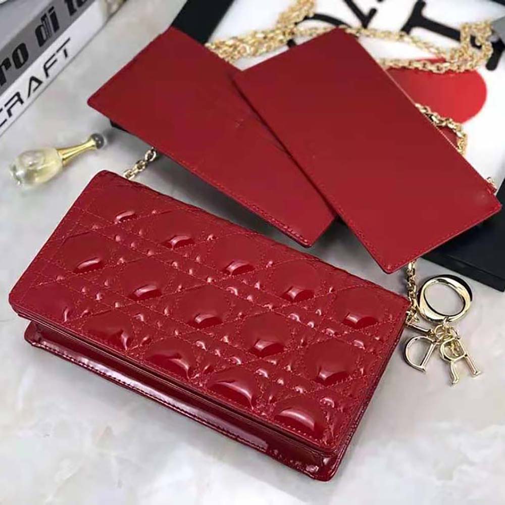 Dior Lady Dior Pouch Patent Cannage Calfskin-Red - image 5