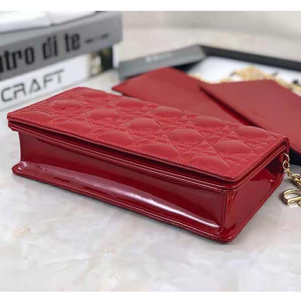 Dior Lady Dior Pouch Patent Cannage Calfskin-Red - image 7