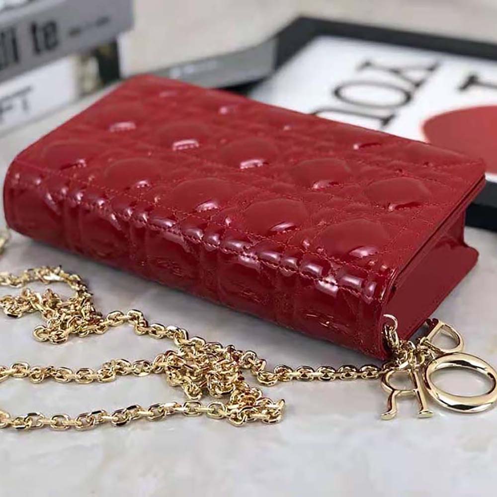 Dior Lady Dior Pouch Patent Cannage Calfskin-Red - image 8