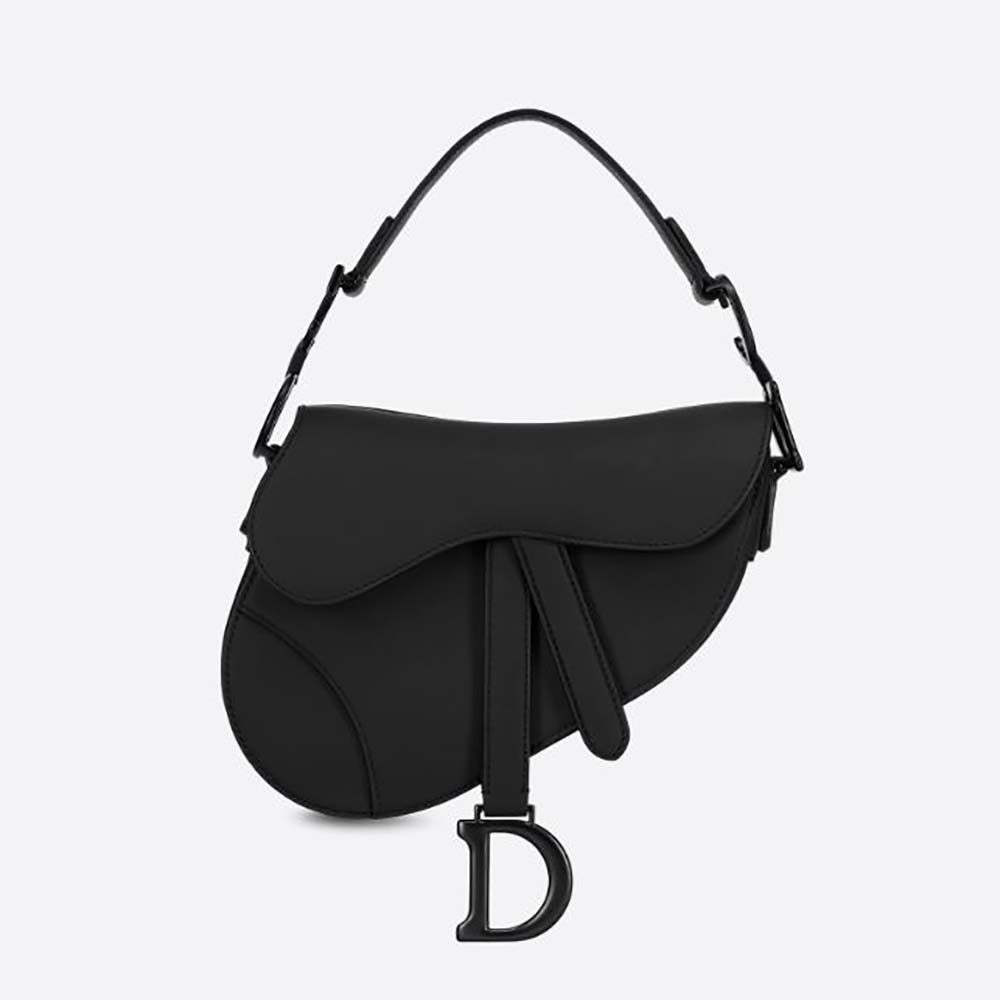 Front view of Dior Women Mini Saddle Bag Black Ultramatte Calfskin