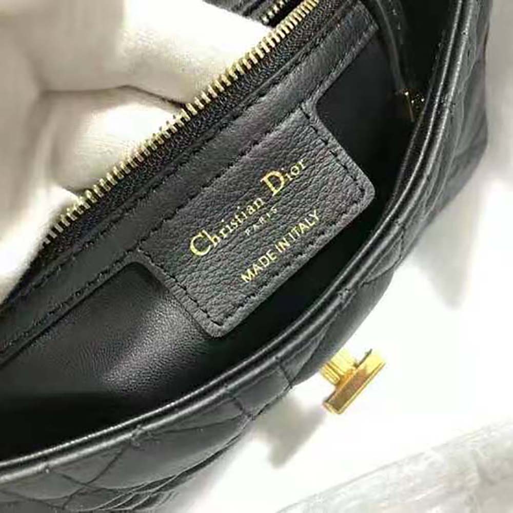 Dior Women Small Dior Caro Bag Lvory Supple Cannage Calfskin-Black - image 8