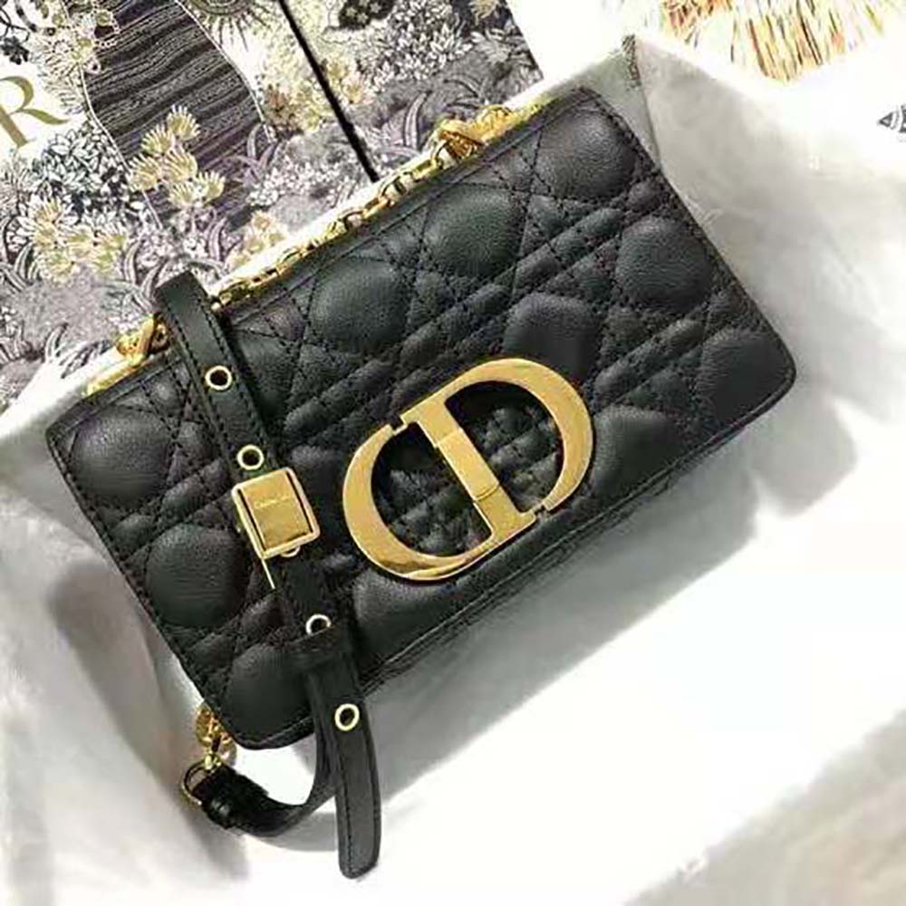 Close-up of Cannage quilting on Dior Women Small Dior Caro Bag