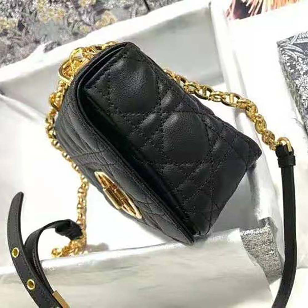 Dior Women Small Dior Caro Bag Lvory Supple Cannage Calfskin-Black - image 4