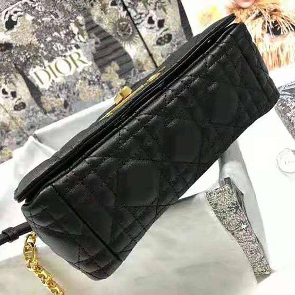Dior Women Small Dior Caro Bag Lvory Supple Cannage Calfskin-Black - image 5