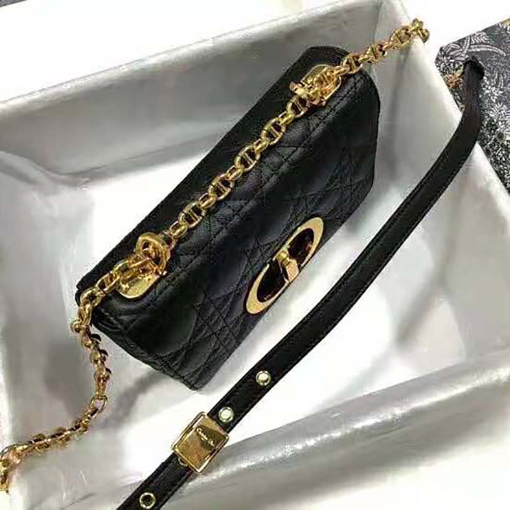 Dior Women Small Dior Caro Bag Lvory Supple Cannage Calfskin-Black - image 6