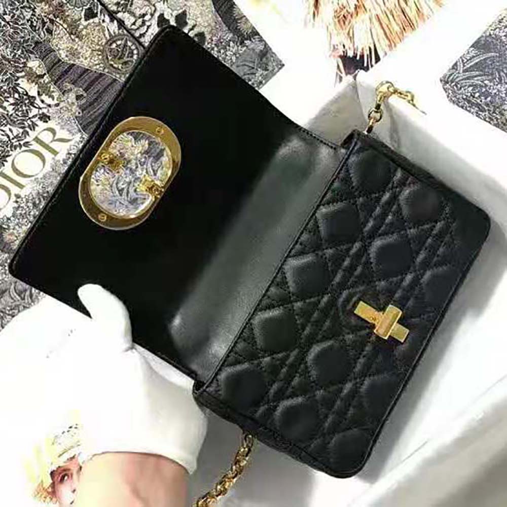 Dior Women Small Dior Caro Bag Lvory Supple Cannage Calfskin-Black - image 7