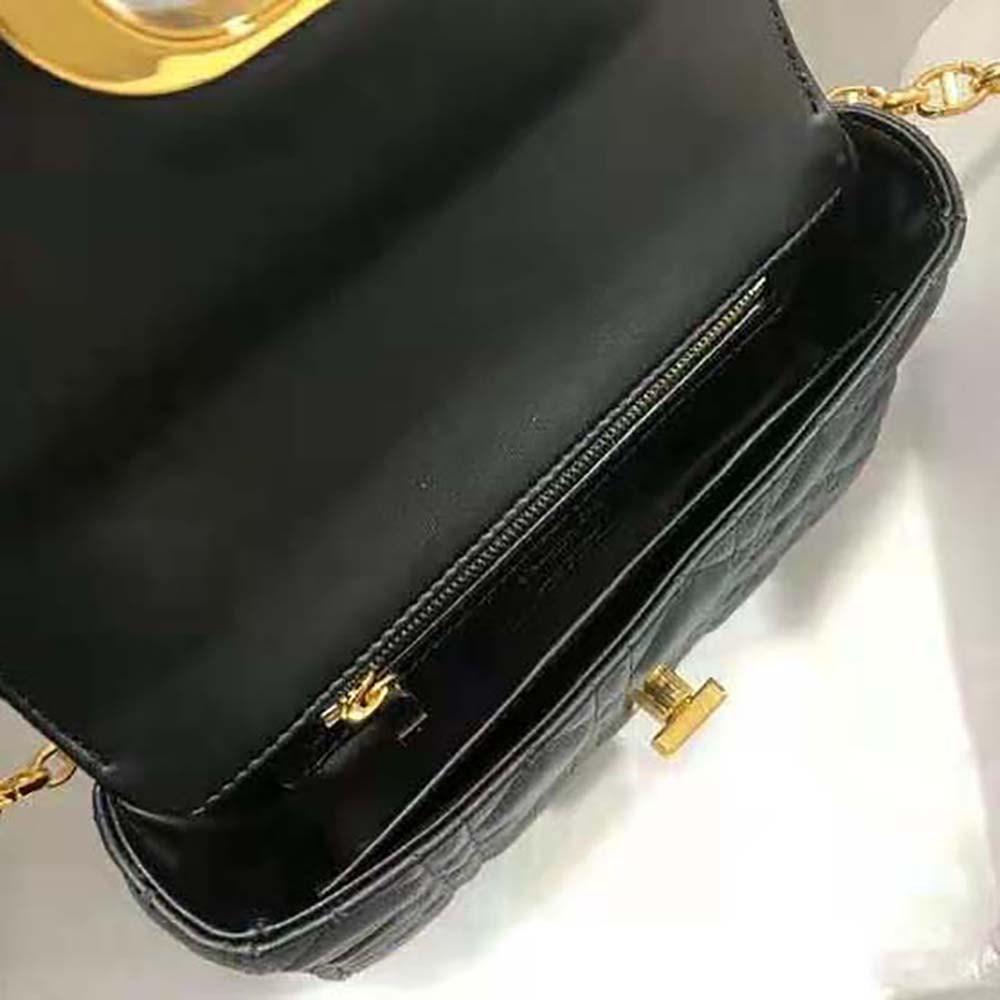 Dior Women Small Dior Caro Bag Lvory Supple Cannage Calfskin-Black - image 9