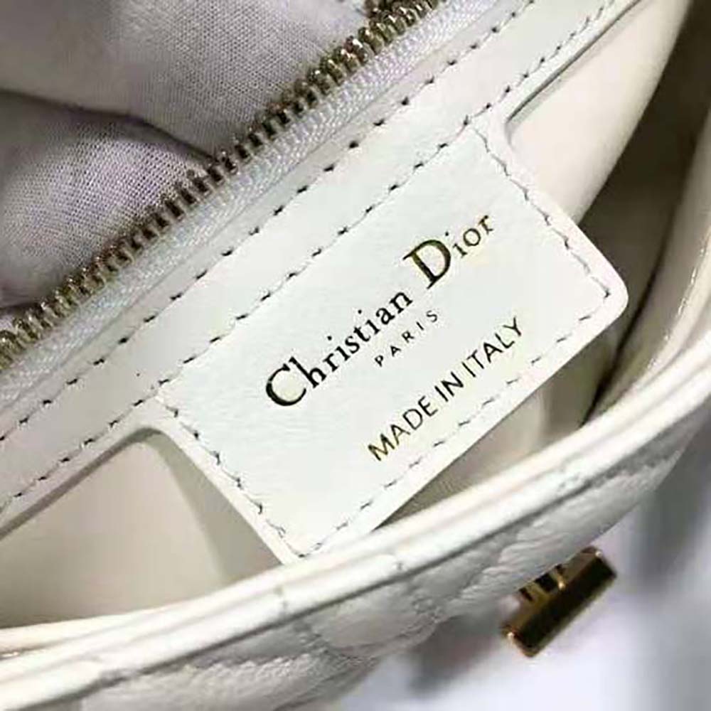 Dior Women Small Dior Caro Bag Lvory Supple Cannage Calfskin-White - image 9