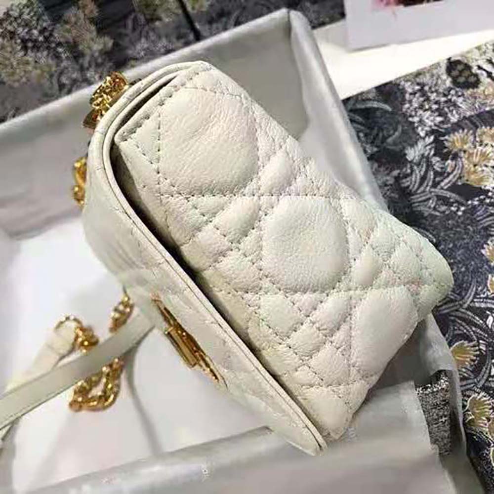 Dior Women Small Dior Caro Bag Lvory Supple Cannage Calfskin-White - image 5