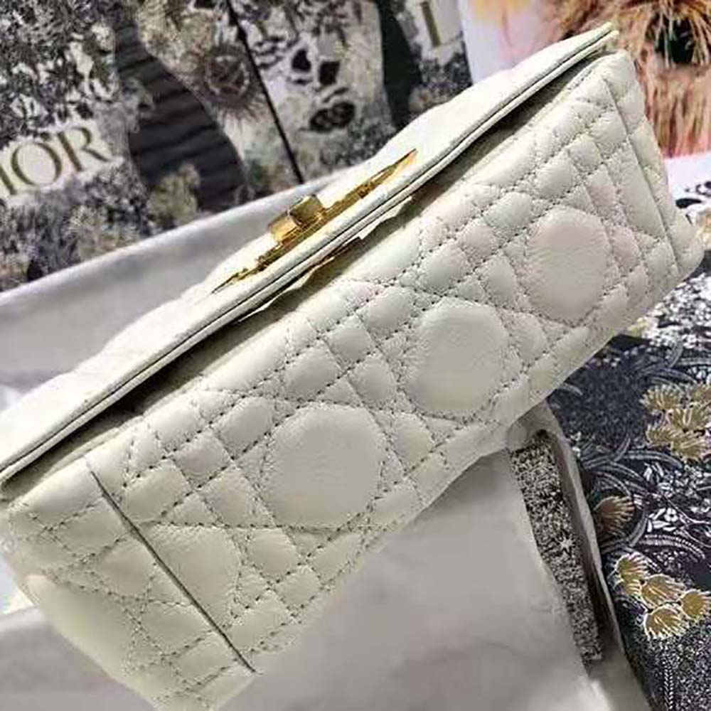 Dior Women Small Dior Caro Bag Lvory Supple Cannage Calfskin-White - image 7