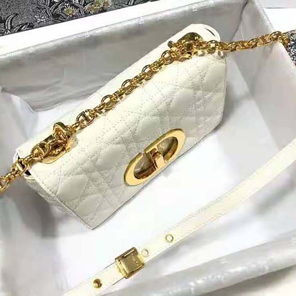 Side angle showing strap and stitching on Dior Women Small Dior Caro Bag