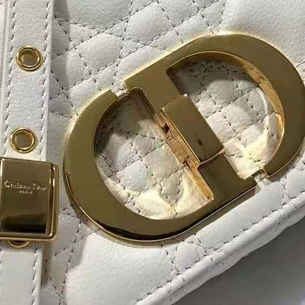 Dior Women Small Dior Caro Bag Lvory Supple Cannage Calfskin-White - image 8