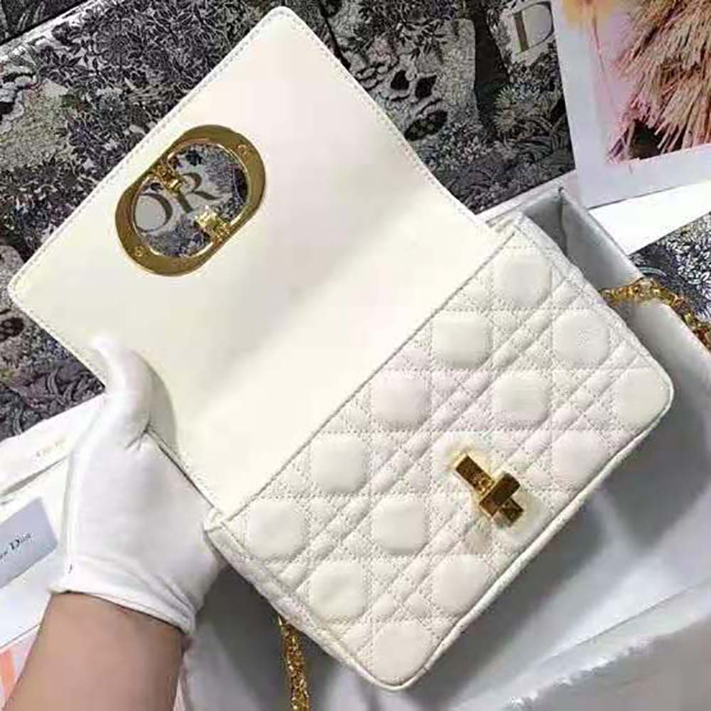 Dior Women Small Dior Caro Bag Lvory Supple Cannage Calfskin-White - image 6