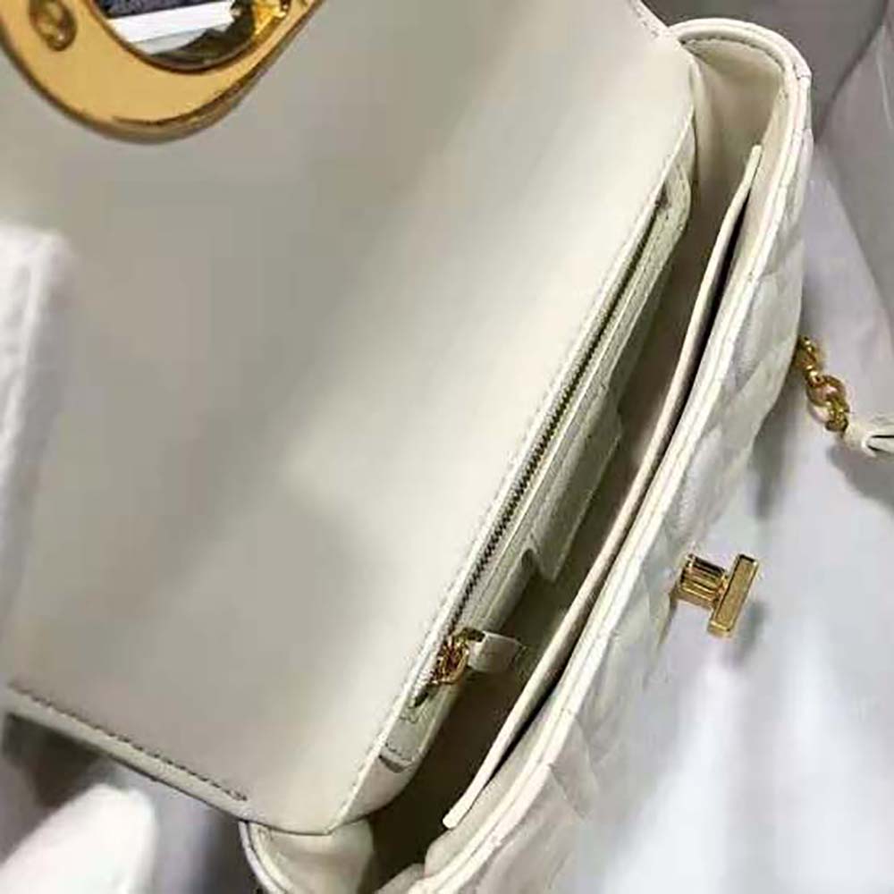 Dior Women Small Dior Caro Bag Lvory Supple Cannage Calfskin-White - image 10