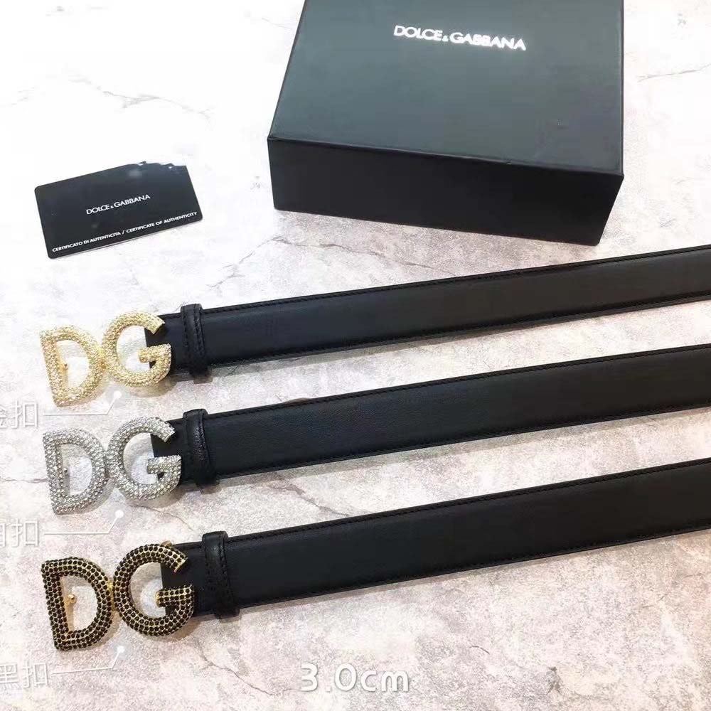 Close-up of crystal embellishments on Dolce Gabbana D&G leather belt