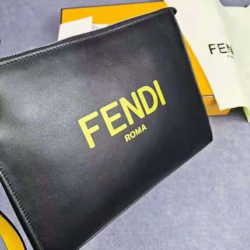 Fendi Men Flat Pouch Black Leather Pouch - image 9