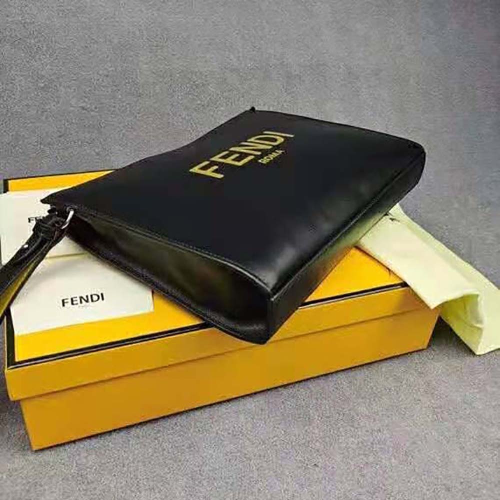 Fendi Men Flat Pouch Black Leather Pouch - image 5