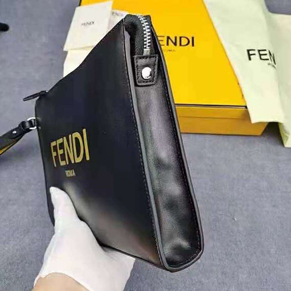 Fendi Men Flat Pouch Black Leather Pouch - image 4