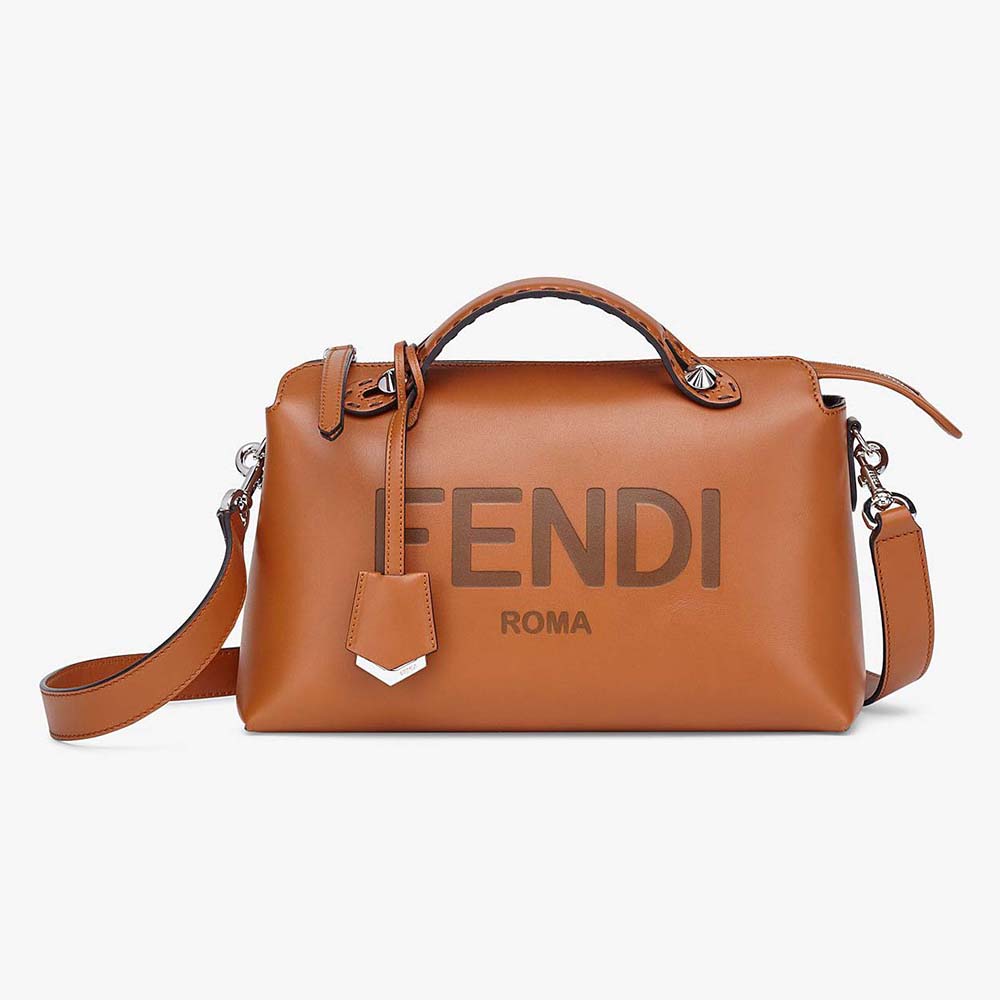 Front view of Fendi Women Medium by the way Brown Leather Boston Bag