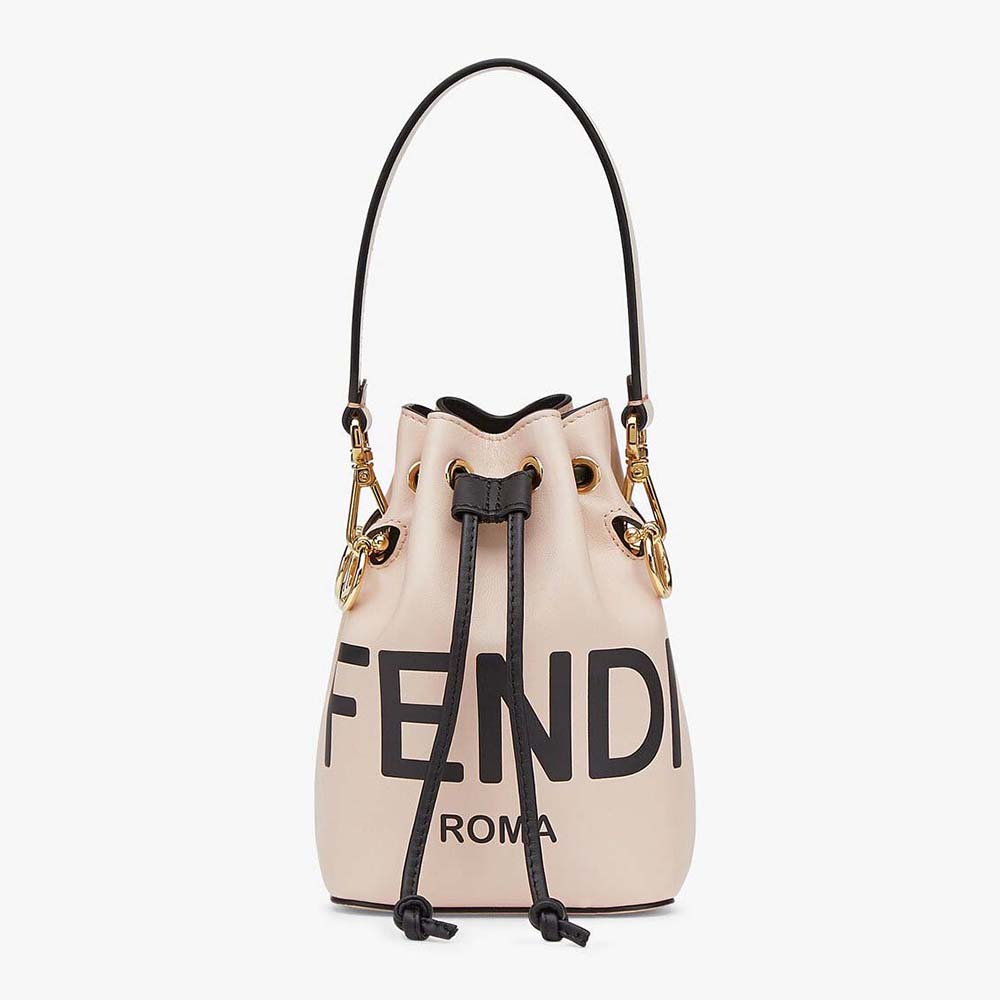 Front view of Fendi Women Mon Tresor Pink Leather Mini Bag with gold clasp