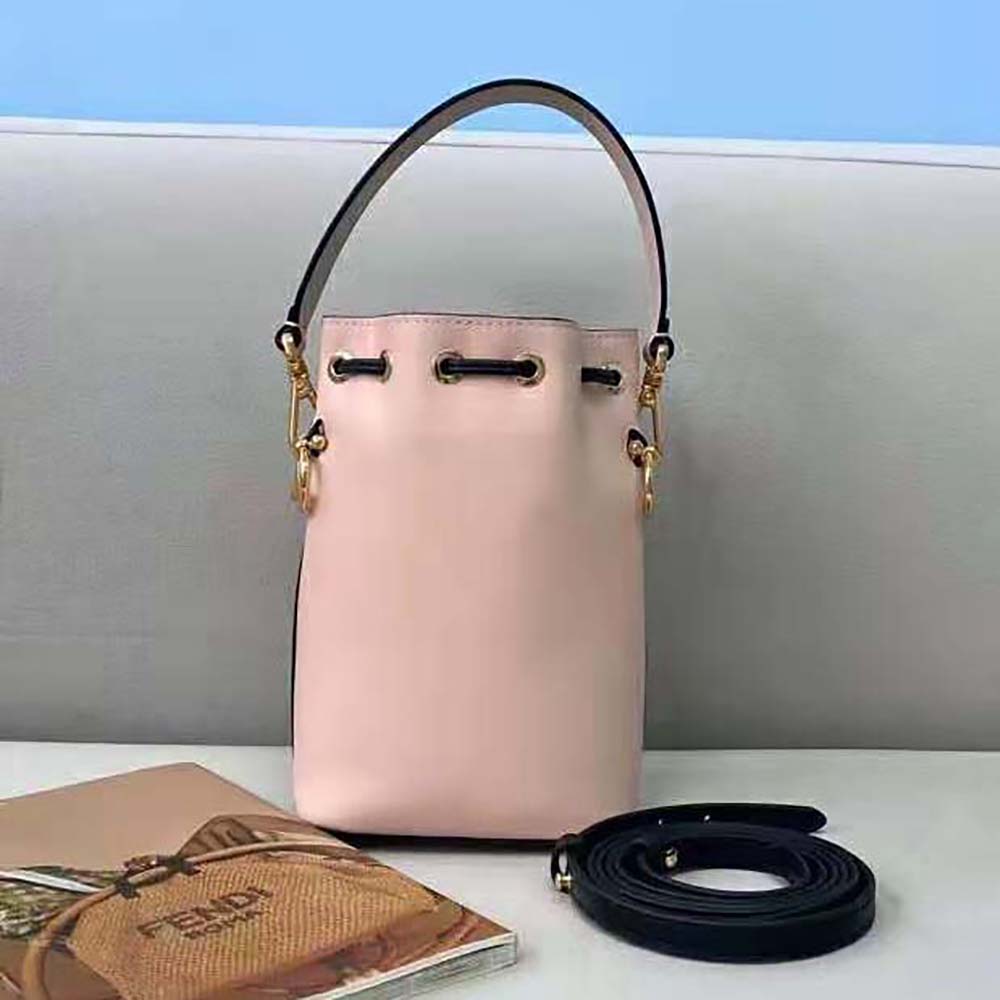 Side profile showing compact size of Fendi Women Mon Tresor Pink Leather Mini Bag