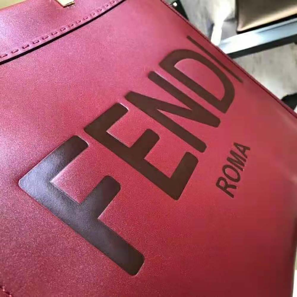 Fendi Women Sunshine Shopper Burgundy Leather Shopper-Maroon - image 9