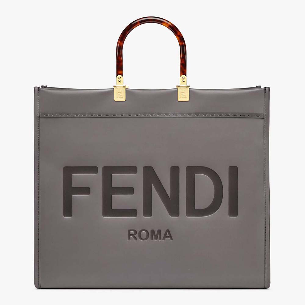 Fendi Women Sunshine Shopper Burgundy Leather Shopper-Silver - image 1
