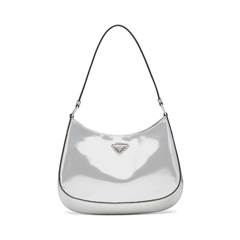 Front view of Prada Women Prada Cleo Brushed Leather Shoulder Bag-Silver