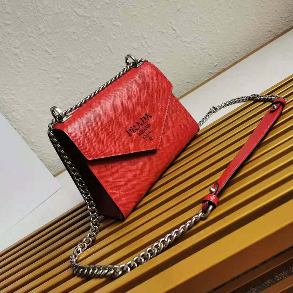 Prada Women Saffiano Leather Prada Monochrome Bag-Red - image 4