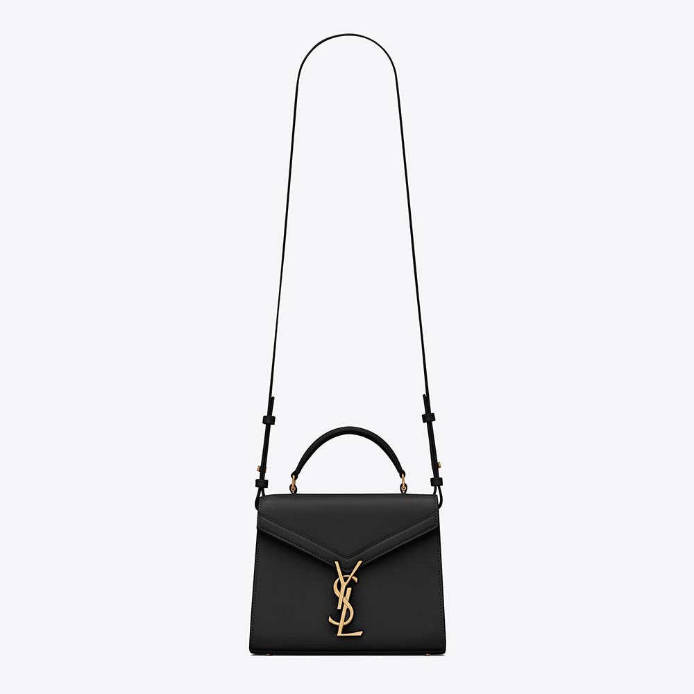 Saint Laurent YSL Women Cassandra Mini Top Handle Medium Bag in Grain DE Poudre Embossed Leather-Bla