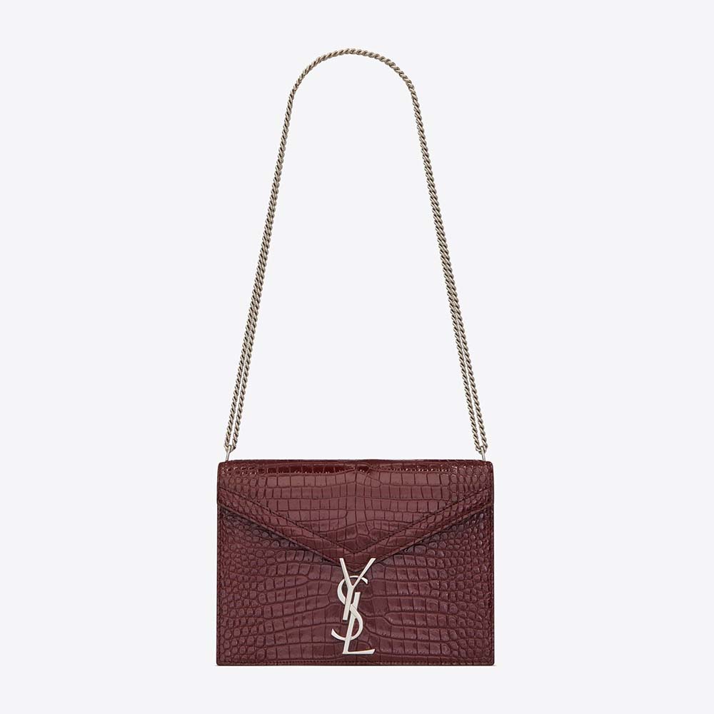 Front view of Saint Laurent YSL Women Cassandra Monogram Clasp Bag maroon