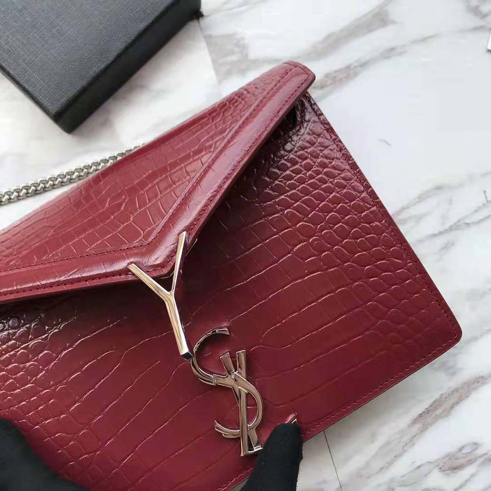Saint Laurent YSL Women Cassandra Monogram Clasp Bag in Crocodile Embossed Shiny Leather - image 9