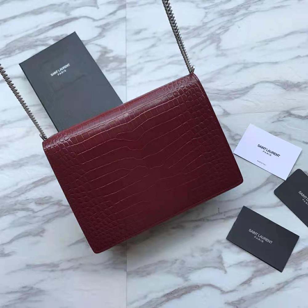 Saint Laurent YSL Women Cassandra Monogram Clasp Bag in Crocodile Embossed Shiny Leather - image 4
