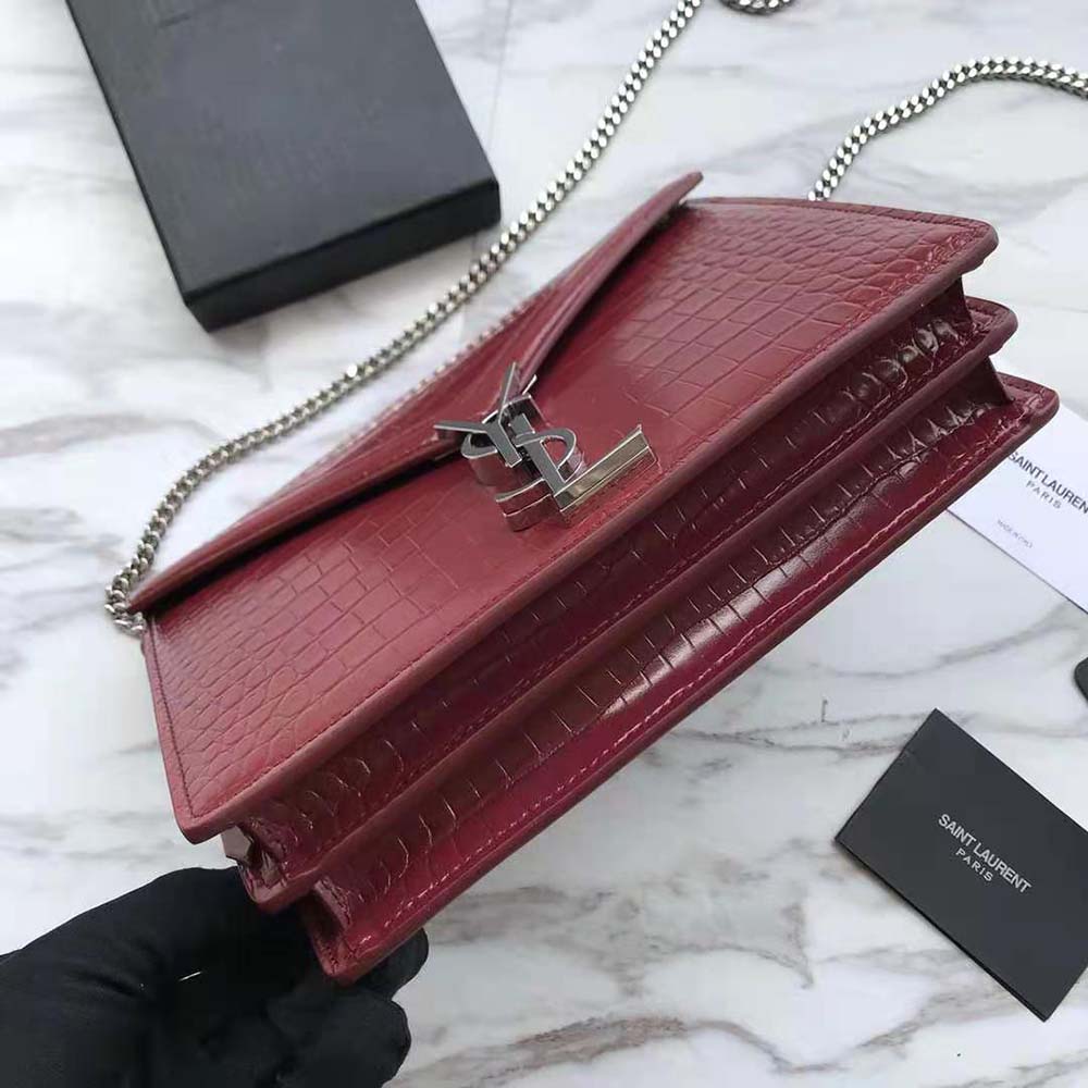 Saint Laurent YSL Women Cassandra Monogram Clasp Bag in Crocodile Embossed Shiny Leather - image 8