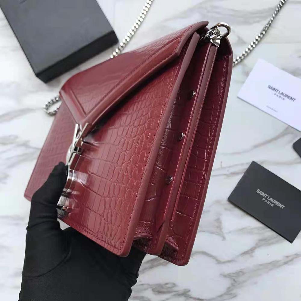 Saint Laurent YSL Women Cassandra Monogram Clasp Bag in Crocodile Embossed Shiny Leather - image 7