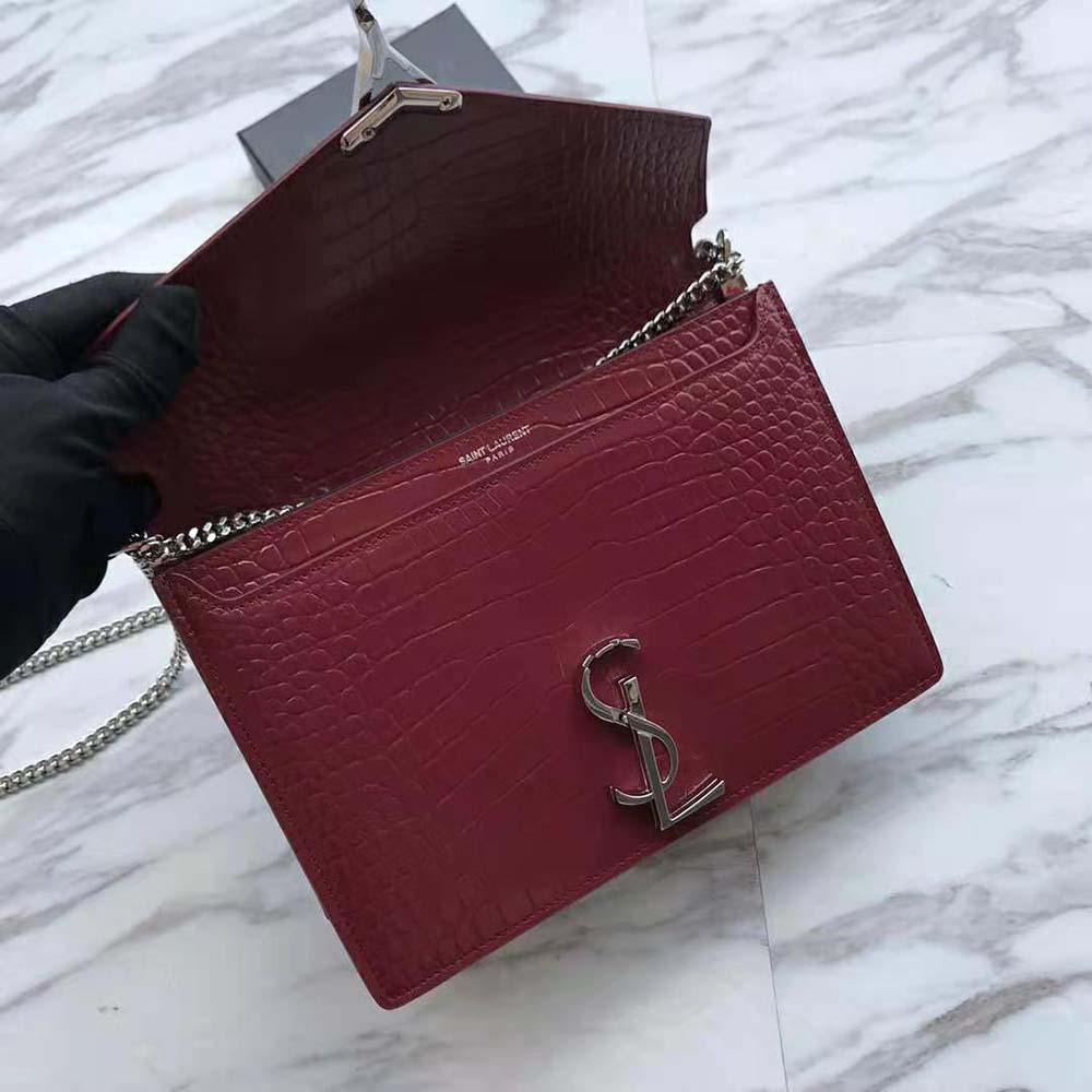 Saint Laurent YSL Women Cassandra Monogram Clasp Bag in Crocodile Embossed Shiny Leather - image 5