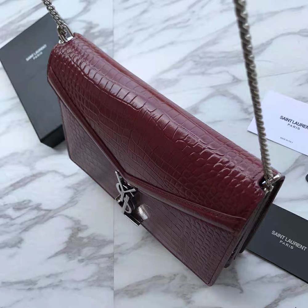 Saint Laurent YSL Women Cassandra Monogram Clasp Bag in Crocodile Embossed Shiny Leather - image 6