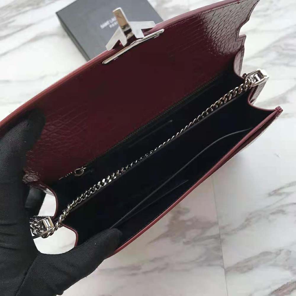 Saint Laurent YSL Women Cassandra Monogram Clasp Bag in Crocodile Embossed Shiny Leather - image 10